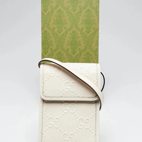 Gucci White GG Embossed Perforated Leather Crossbody Flap Bag - Picture 9 of 9